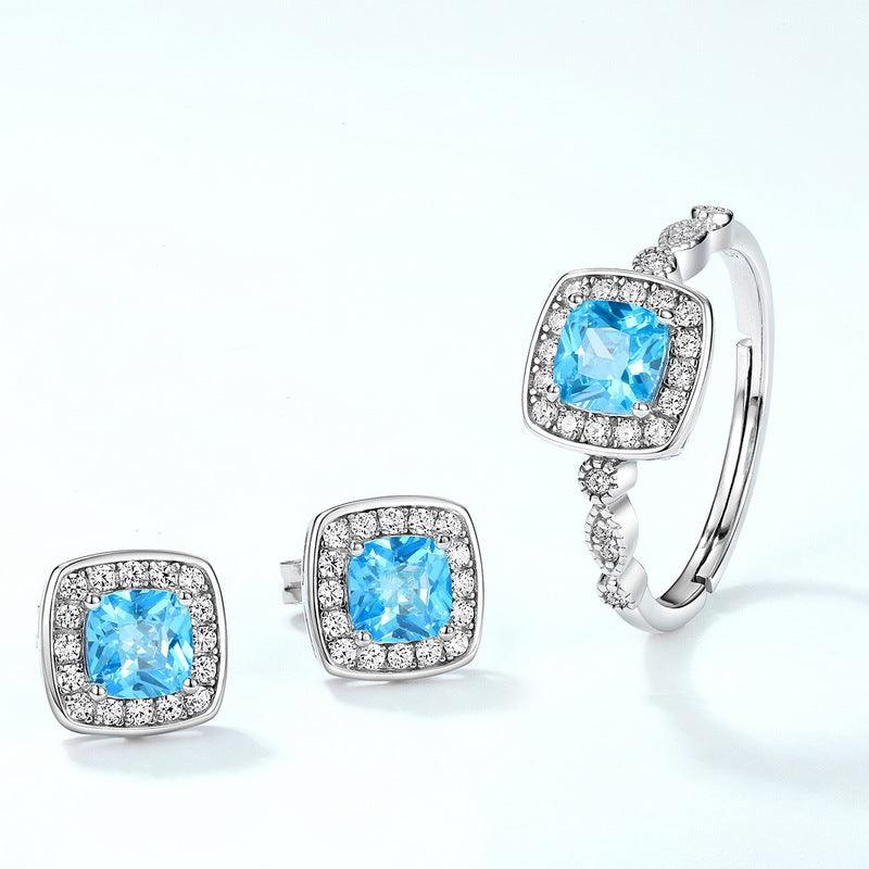 BB-52 Ring Female Geometric Navy Zircon T-02 Silver Fashion Ring - BUNNY BAZAR