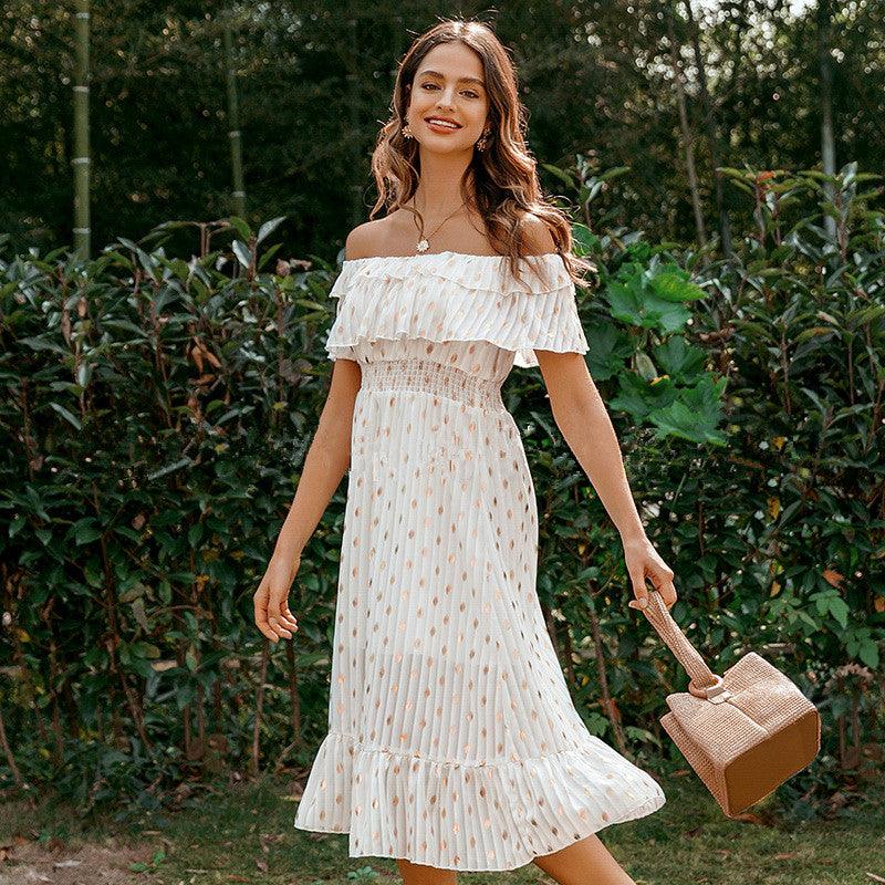 Off-shoulder ruffled polka dot dress - BUNNY BAZAR