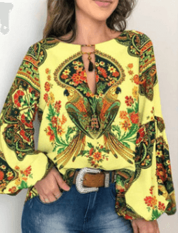 Round Neck Lantern Sleeve Shirt - BUNNY BAZAR