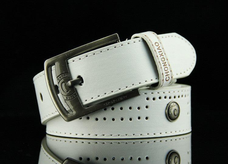 Men's Denim Casual Hollow Rivet Wide Belt - BUNNY BAZAR