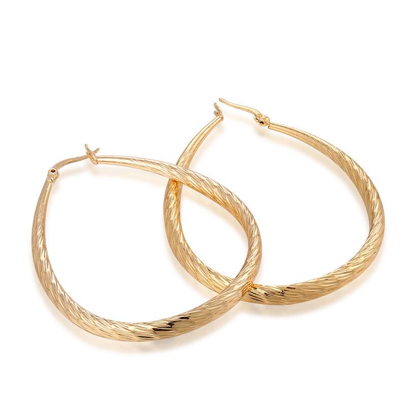 Golden Drop-Shaped Textured Frosted Earrings - BUNNY BAZAR