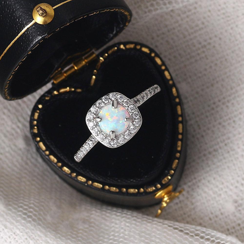 Platinum Plated Opal Diamond Ring Women - BUNNY BAZAR