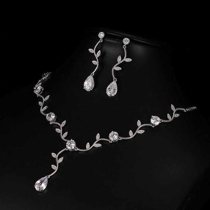 Best Selling Gold-plated Temperament Branch Zircon Set In Europe And America Simple Fashion Cross-border Supply Hot Selling Zircon Jewelry Set - BUNNY BAZAR