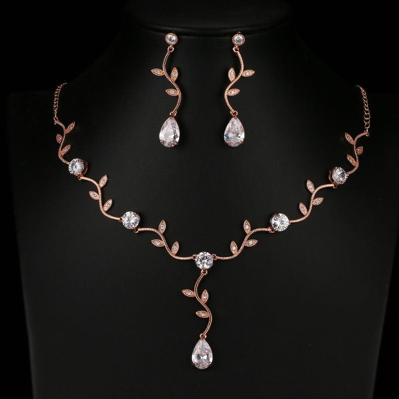 Best Selling Gold-plated Temperament Branch Zircon Set In Europe And America Simple Fashion Cross-border Supply Hot Selling Zircon Jewelry Set - BUNNY BAZAR