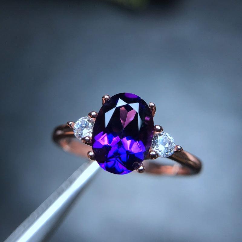 Japan and South Korea Light Edition 925 Silver Amethyst Ring - BUNNY BAZAR