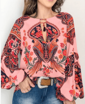 Round Neck Lantern Sleeve Shirt - BUNNY BAZAR