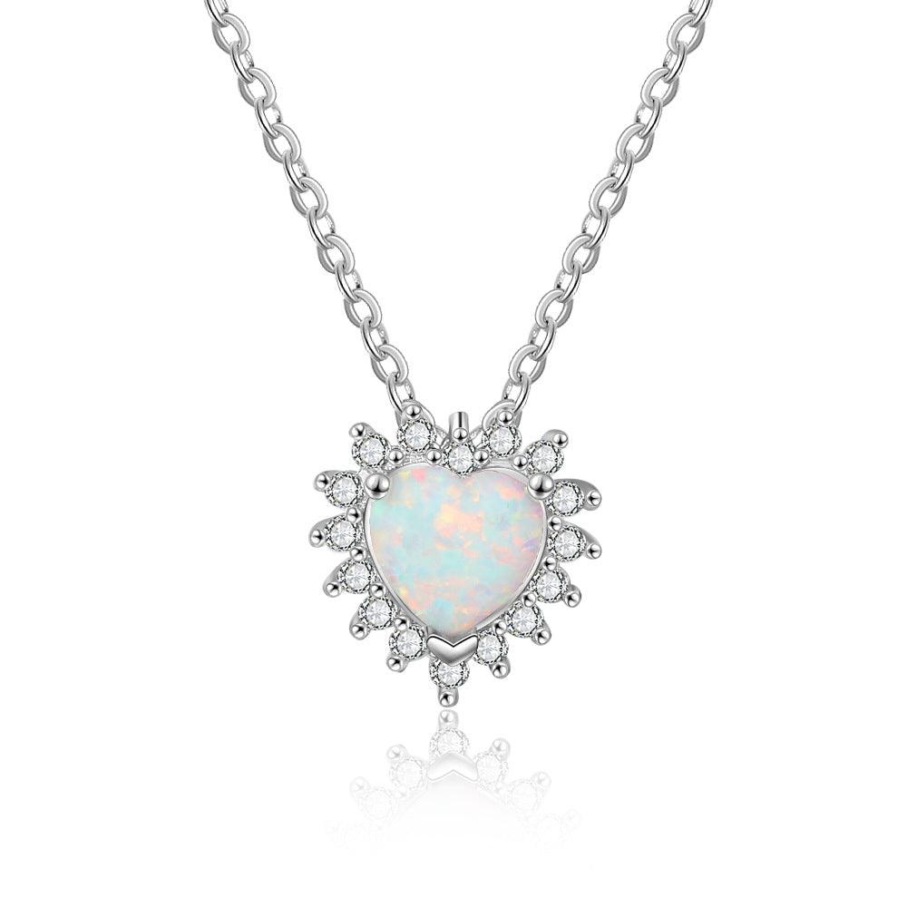 Heart Shaped Opal Necklace Pendant - BUNNY BAZAR