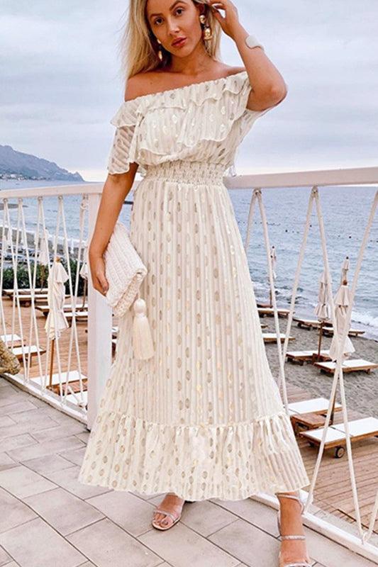 Off-shoulder ruffled polka dot dress - BUNNY BAZAR