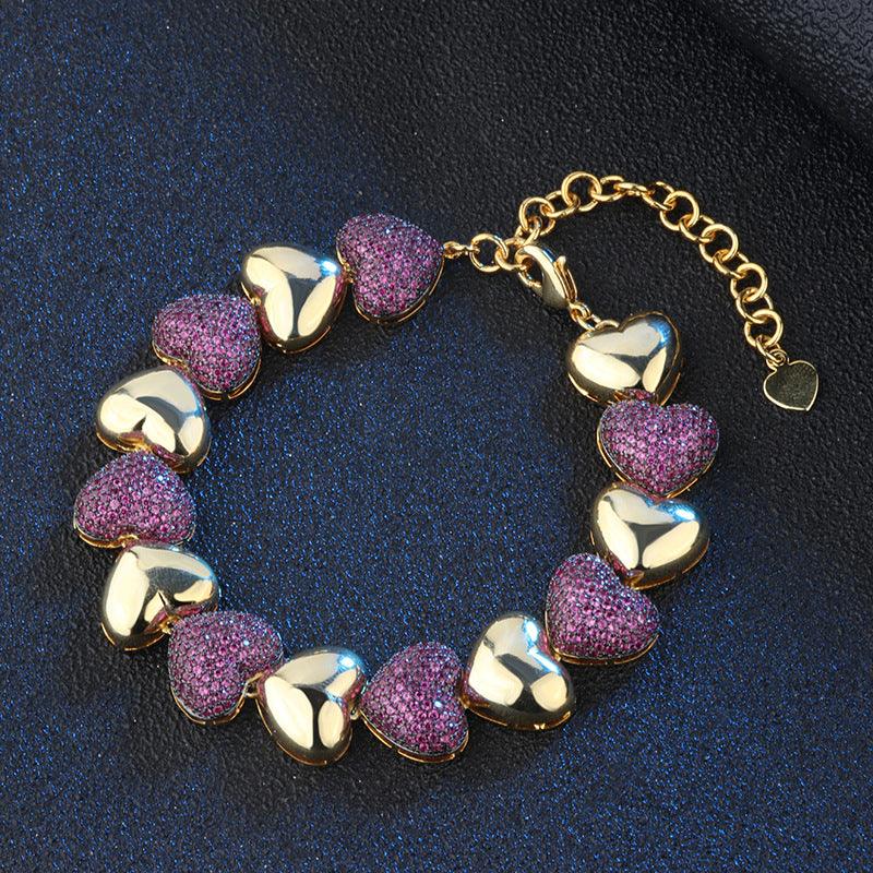 Female South American style micro-inlaid zirconium love bracelet - BUNNY BAZAR