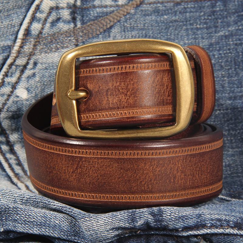 Men's Vintage Cowhide Pin Buckle Leather Men's Jeans Belt - BUNNY BAZAR