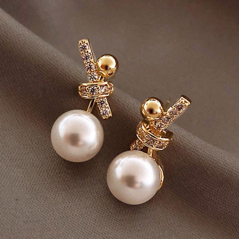 Korean Version Of Imitation Pearl Personality Wild Geometric Type Earrings - BUNNY BAZAR