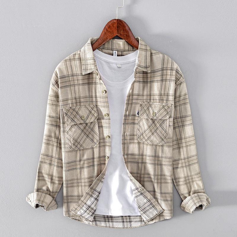 Men Corduroy Plaid Cotton Casual Long-sleeved Shirt - BUNNY BAZAR