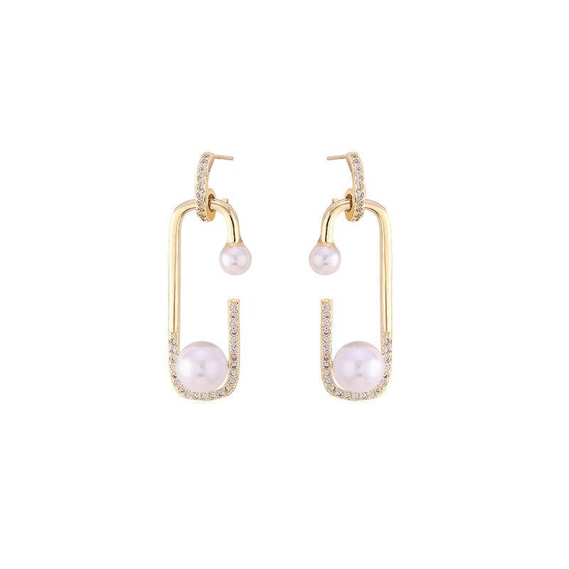 Korean Version Of Imitation Pearl Personality Wild Geometric Type Earrings - BUNNY BAZAR