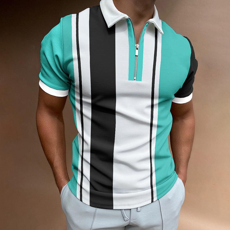 POLO Lapel Casual Short Khaki Striped T-Shirt is Ideal For Any Occasion - BUNNY BAZAR