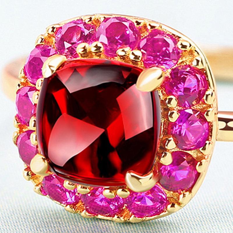Light Luxury Vintage Sterling Silver Plated Colorful Treasure Flower Ring - BUNNY BAZAR