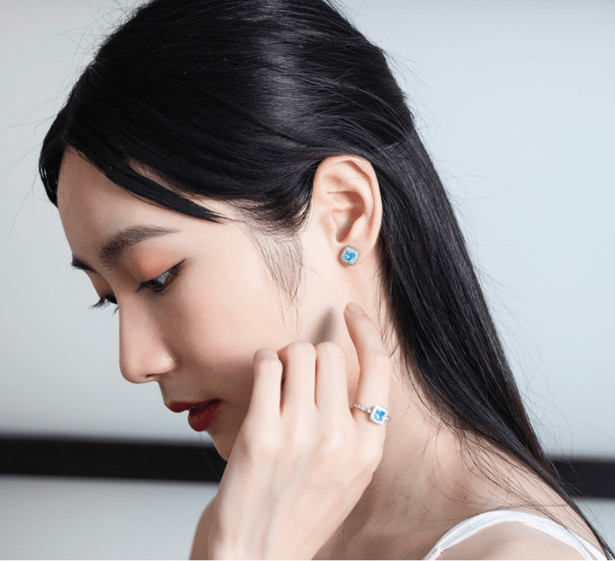 BB-52 Ring Female Geometric Navy Zircon T-02 Silver Fashion Ring - BUNNY BAZAR