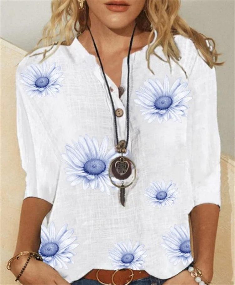 Flared Sleeve Round Neck Long Sleeve Pullover Plaid Printed Cotton Shirt - BUNNY BAZAR
