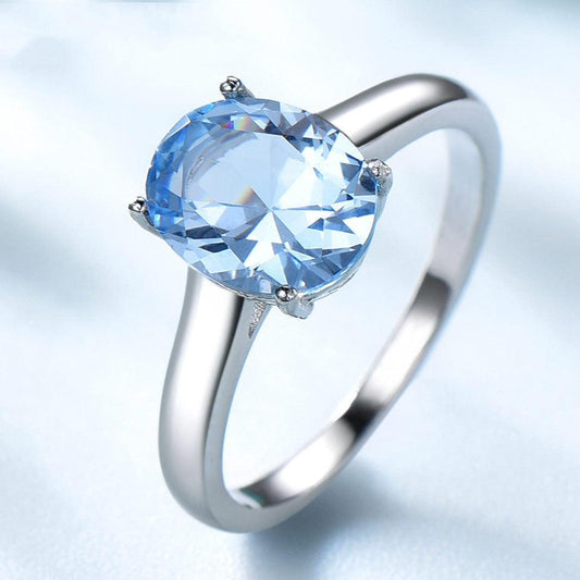 BB-62 Sterling Silver Female Blue Topaz Romantic Ring Fashion Jewelry - BUNNY BAZAR