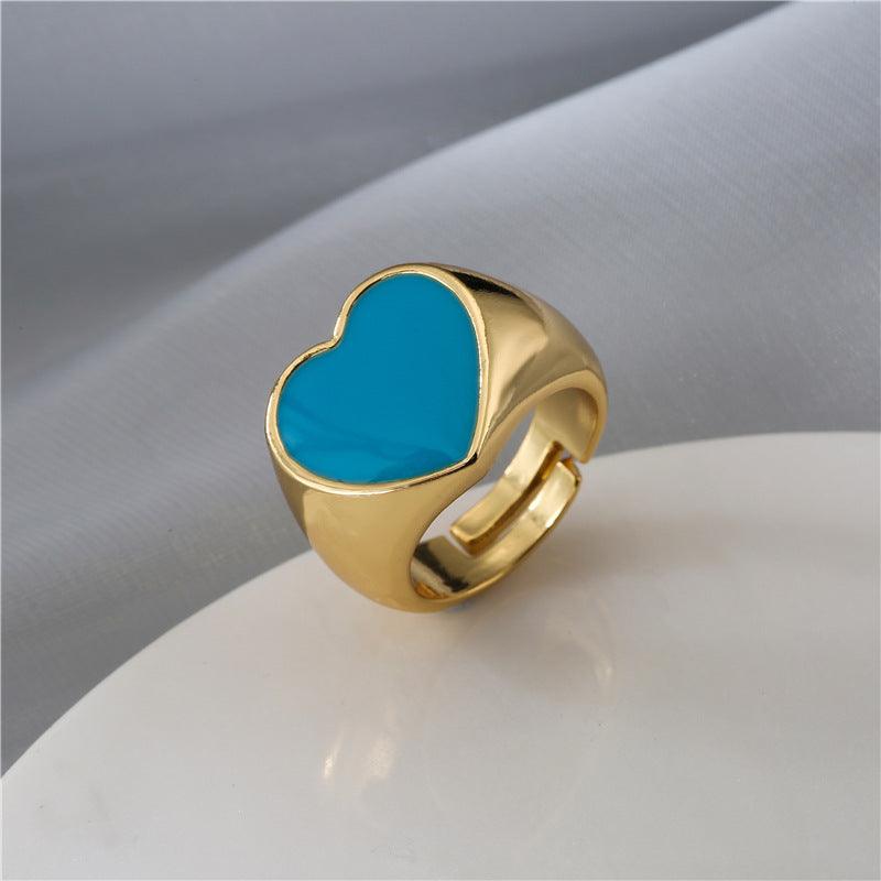 Gold Color Drip Oil Love Ring Women - BUNNY BAZAR