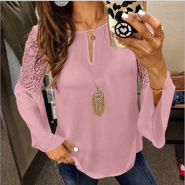 Lace stitching flared sleeve chiffon shirt - BUNNY BAZAR