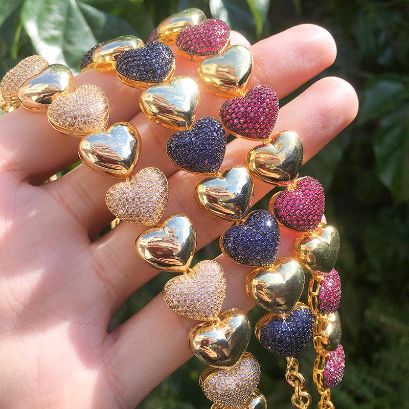 Female South American style micro-inlaid zirconium love bracelet - BUNNY BAZAR
