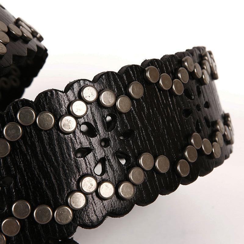 Lace Rivet Leather Belt Head Layer Cowhide Women's Belt - BUNNY BAZAR
