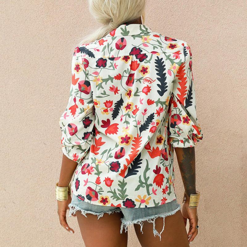 Printed Long Sleeve Lapel Collar Fashion Casual Loose Shirt - BUNNY BAZAR