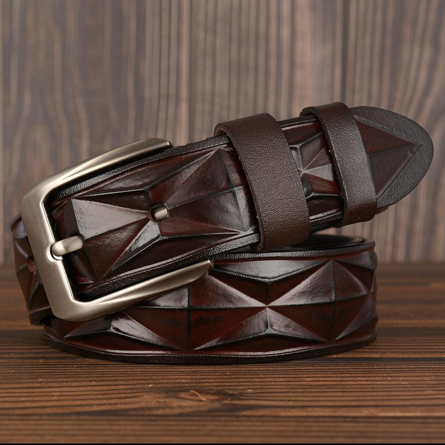 3D craft diamond pattern belt leather casual men's belt - BUNNY BAZAR