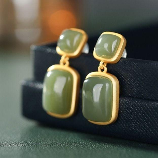 Jade Sapphire Earrings Bafeng Wild Personality Earrings Female Earrings - BUNNY BAZAR