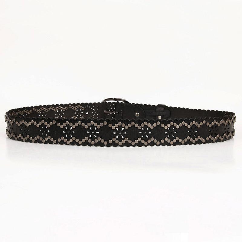 Lace Rivet Leather Belt Head Layer Cowhide Women's Belt - BUNNY BAZAR