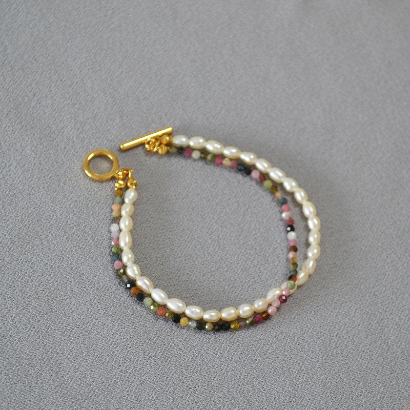 Freshwater Orzo Pearl Colorful Tourmaline Beaded Bracelet - BUNNY BAZAR