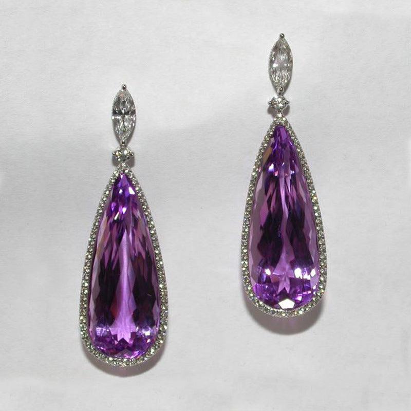Micro-inlaid Purple Zircon Long Women Bridal Earrings - BUNNY BAZAR