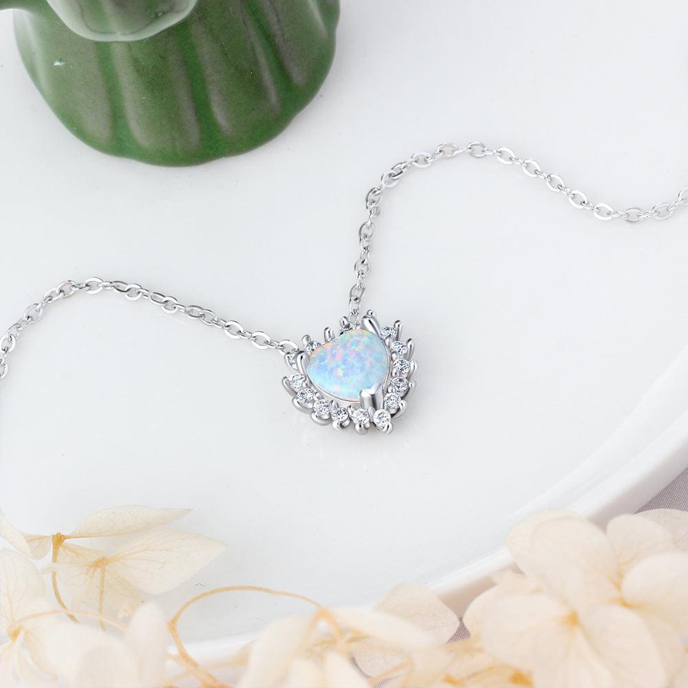 Heart Shaped Opal Necklace Pendant - BUNNY BAZAR