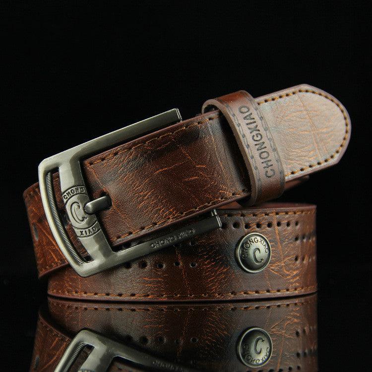 Men's Denim Casual Hollow Rivet Wide Belt - BUNNY BAZAR
