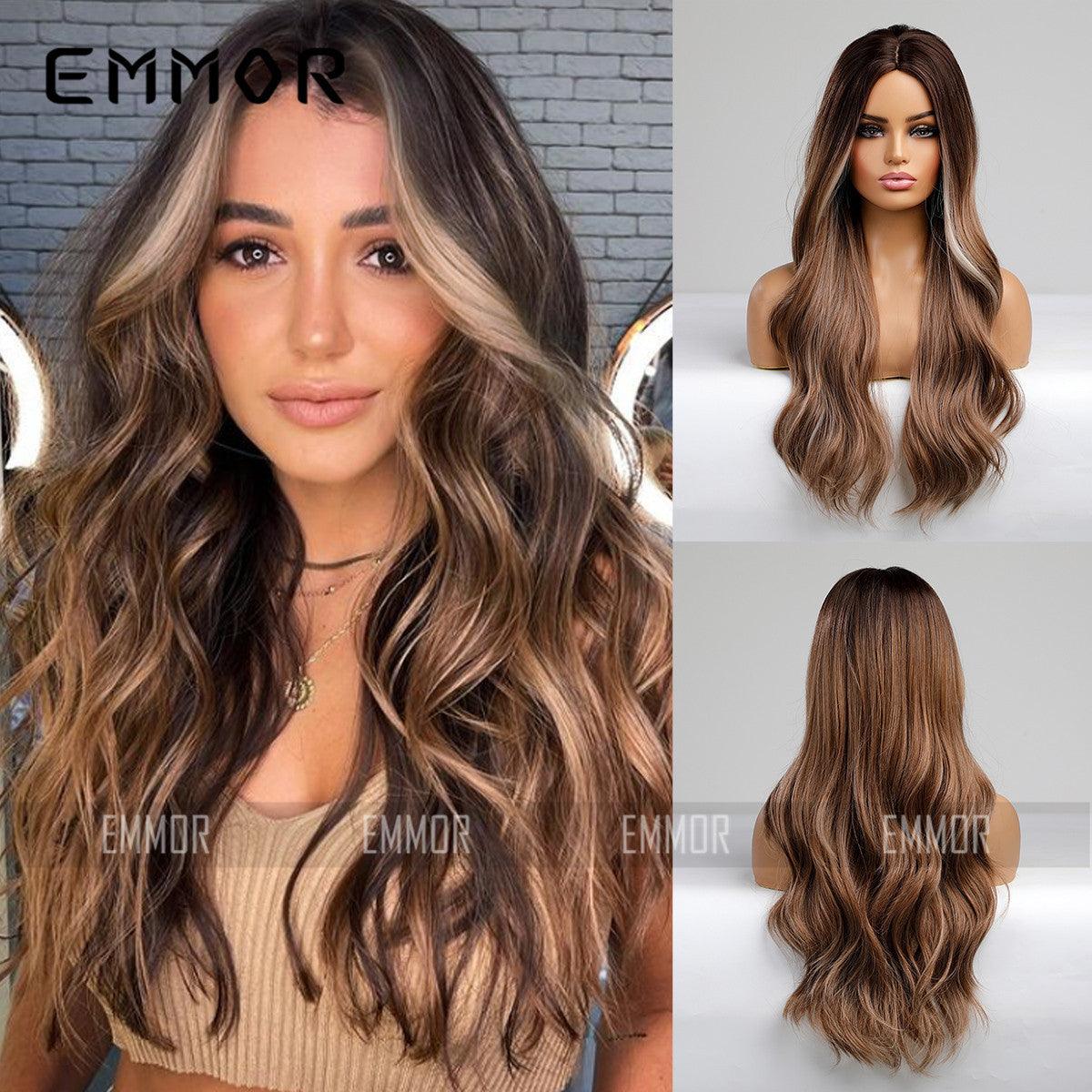 Daily Headgear Mid-point Gradient Golden Big Wave Long Curly Hair European And American Wig Women - BUNNY BAZAR