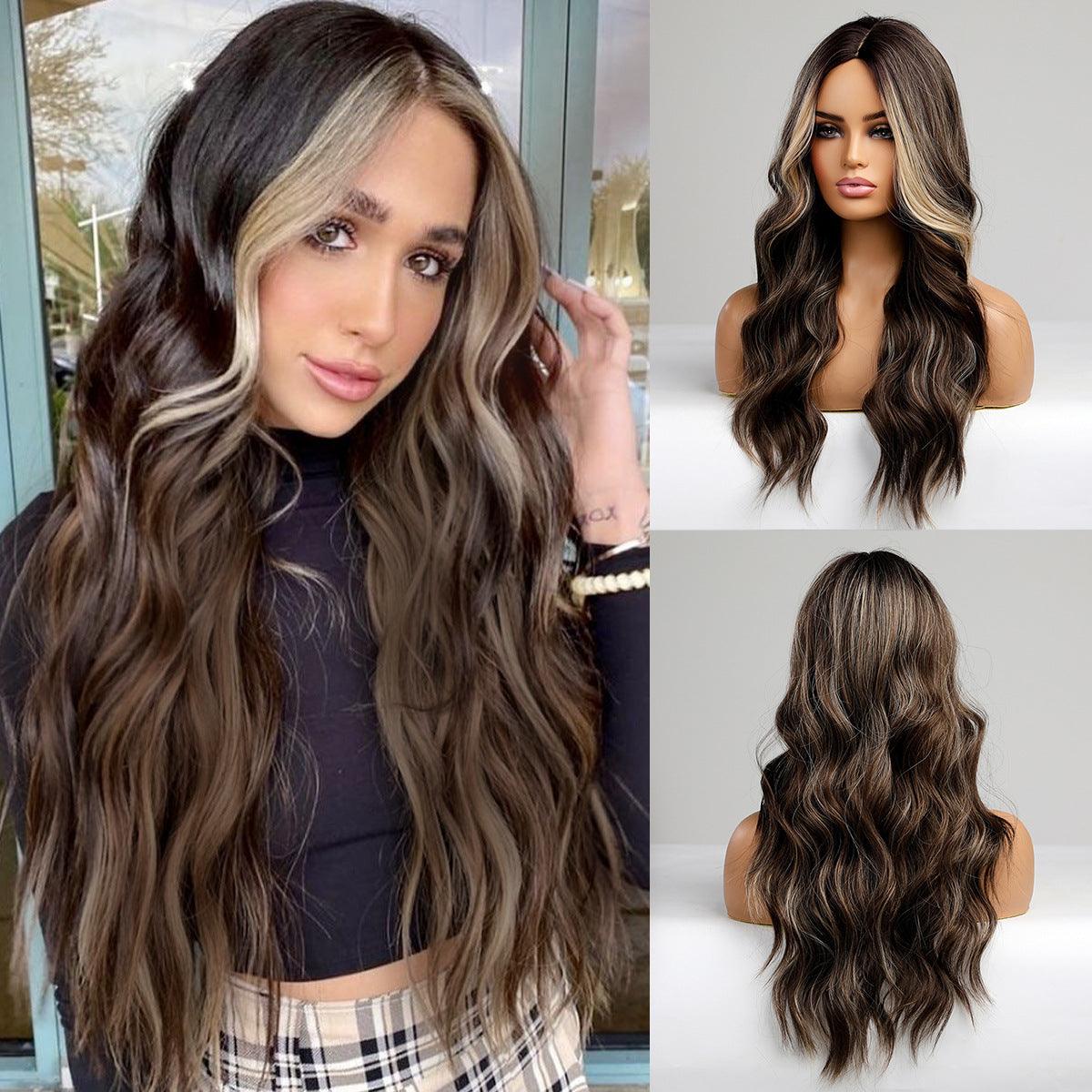 Daily Headgear Mid-point Gradient Golden Big Wave Long Curly Hair European And American Wig Women - BUNNY BAZAR