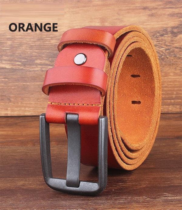 Leather Head Layer Pure Cowhide Wide Pin Buckle Belt - BUNNY BAZAR