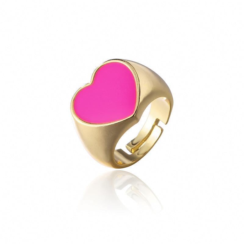 Gold Color Drip Oil Love Ring Women - BUNNY BAZAR