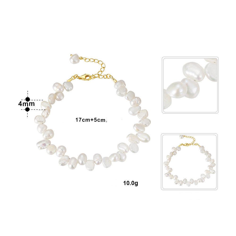 Creative Sterling Silver Natural Freshwater Pearl Necklace Bracelet - BUNNY BAZAR