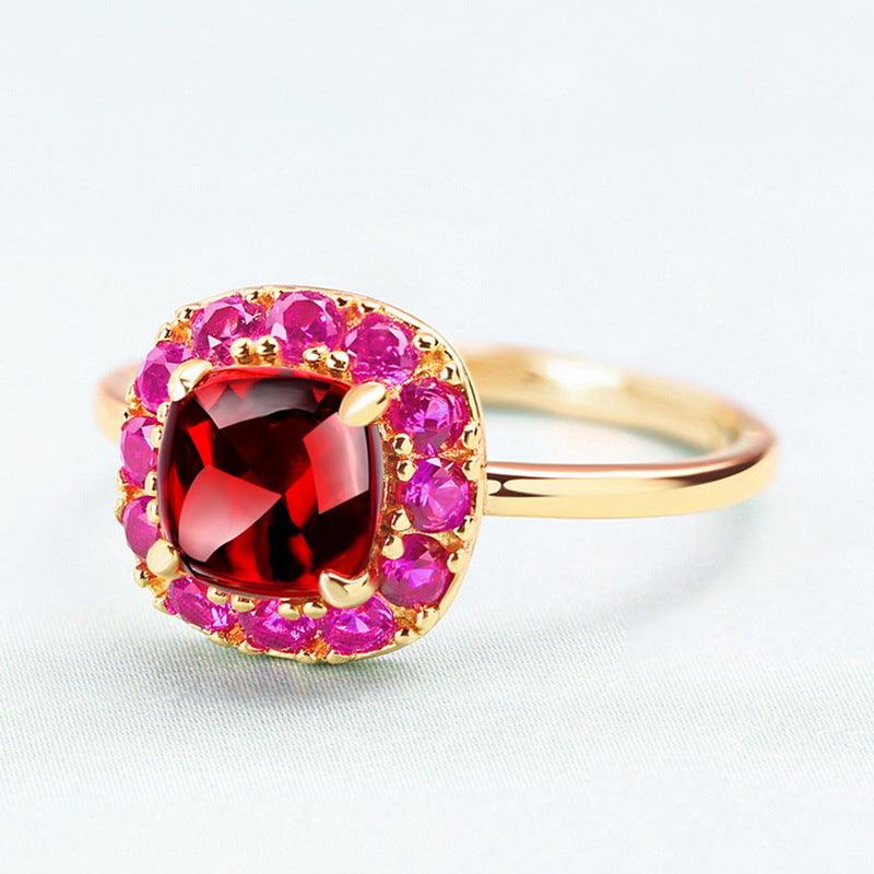 Light Luxury Vintage Sterling Silver Plated Colorful Treasure Flower Ring - BUNNY BAZAR