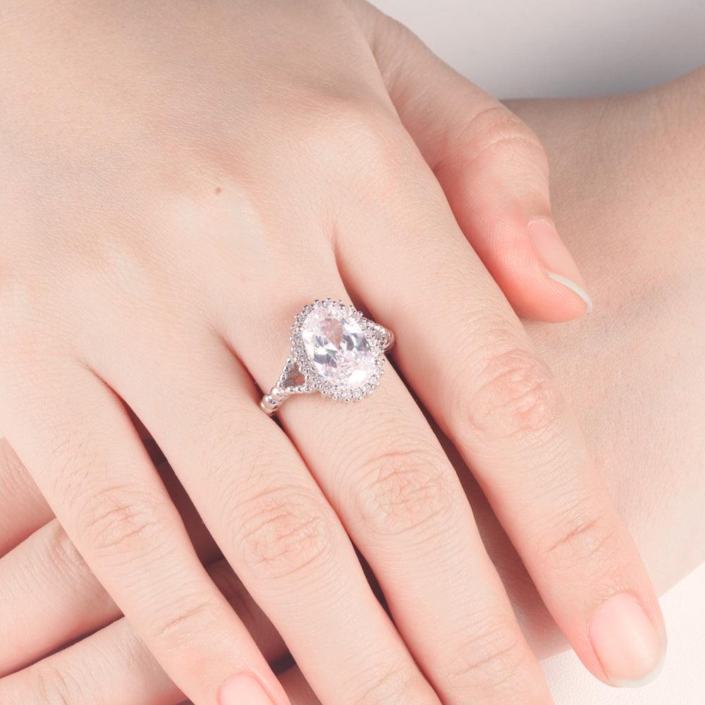 Inlaid Oval Super Flash Large Zircon Ring - BUNNY BAZAR