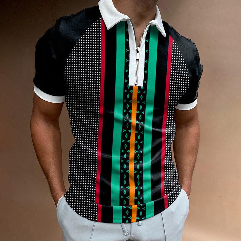 POLO Lapel Casual Short Khaki Striped T-Shirt is Ideal For Any Occasion - BUNNY BAZAR