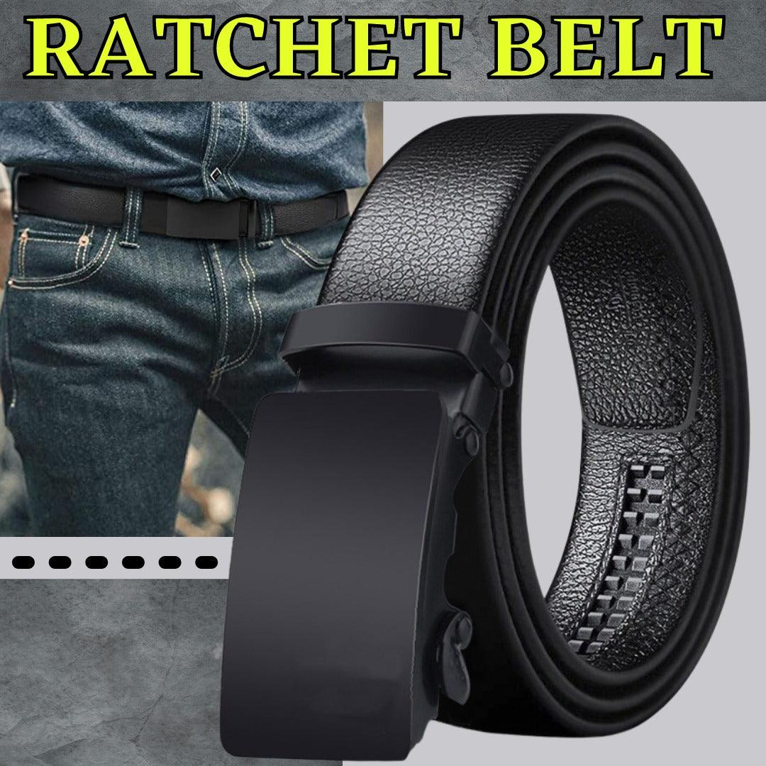 Microfiber Leather Mens Ratchet Belt Belts For Men Adjustable Automatic Buckle Black - BUNNY BAZAR