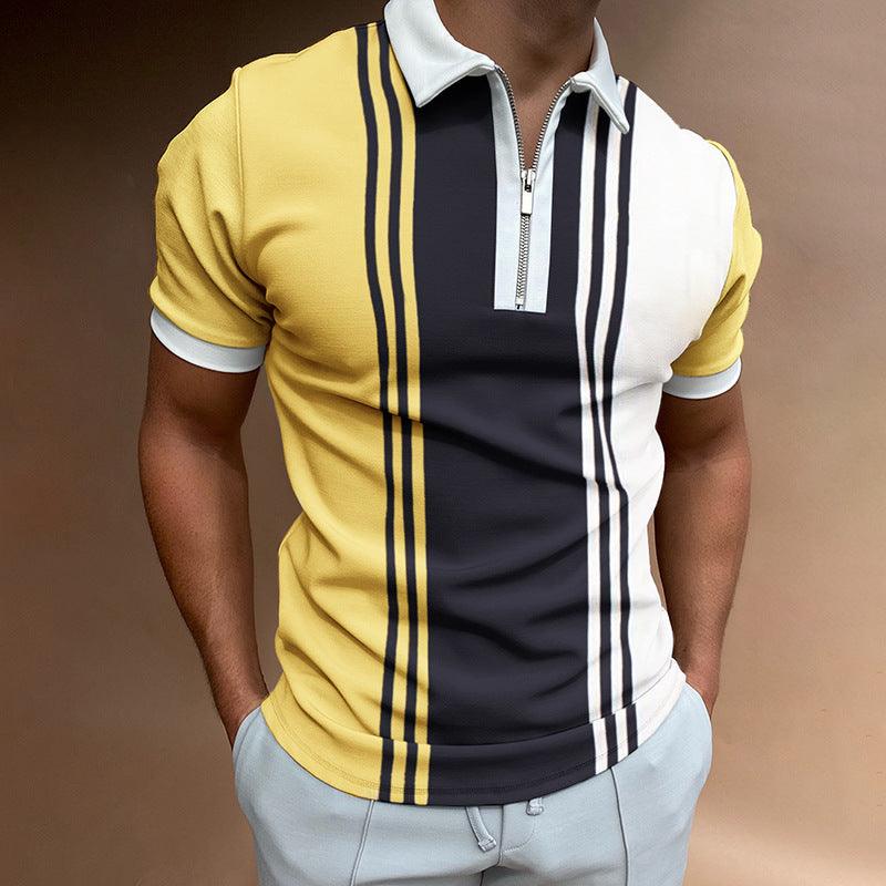 POLO Lapel Casual Short Khaki Striped T-Shirt is Ideal For Any Occasion - BUNNY BAZAR