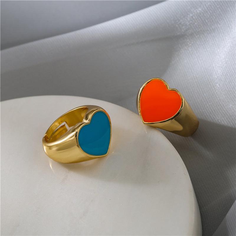 Gold Color Drip Oil Love Ring Women - BUNNY BAZAR