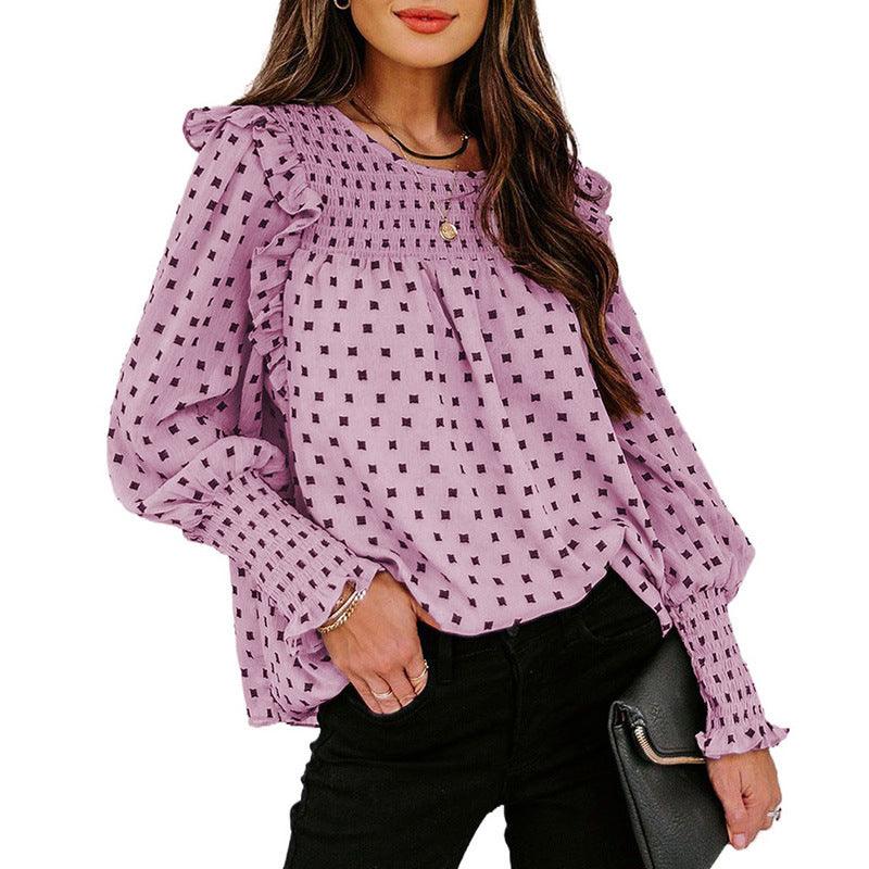 Frilled Lantern Sleeve Polka Dot Chiffon Top - BUNNY BAZAR