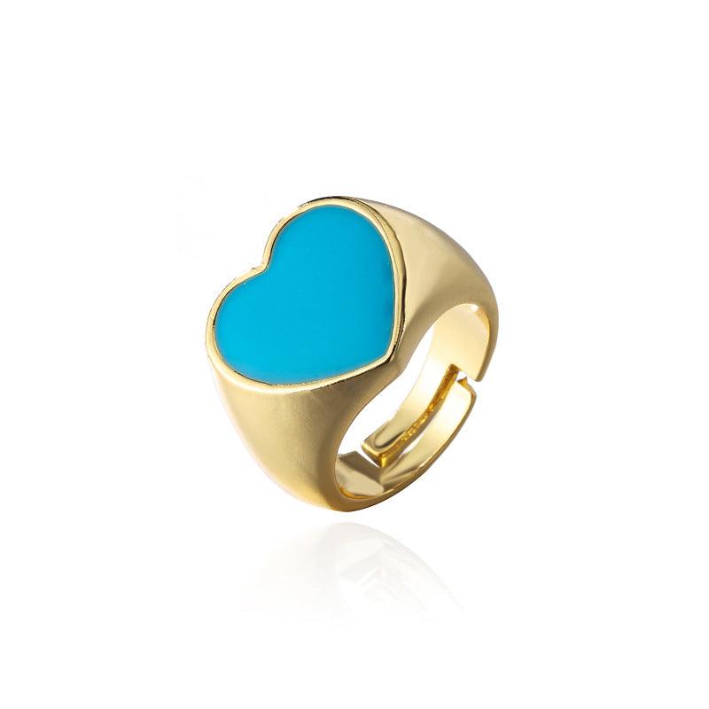 Gold Color Drip Oil Love Ring Women - BUNNY BAZAR
