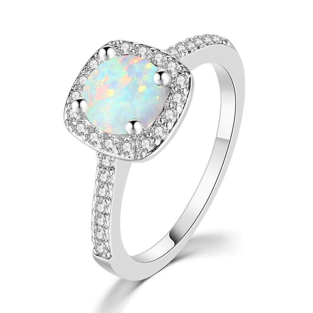 Platinum Plated Opal Diamond Ring Women - BUNNY BAZAR