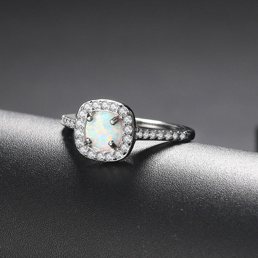 Platinum Plated Opal Diamond Ring Women - BUNNY BAZAR
