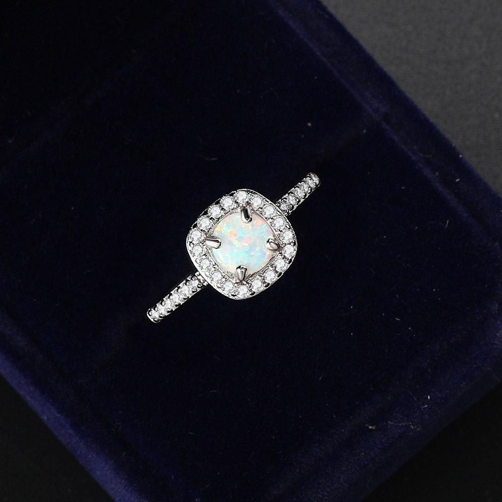 Platinum Plated Opal Diamond Ring Women - BUNNY BAZAR